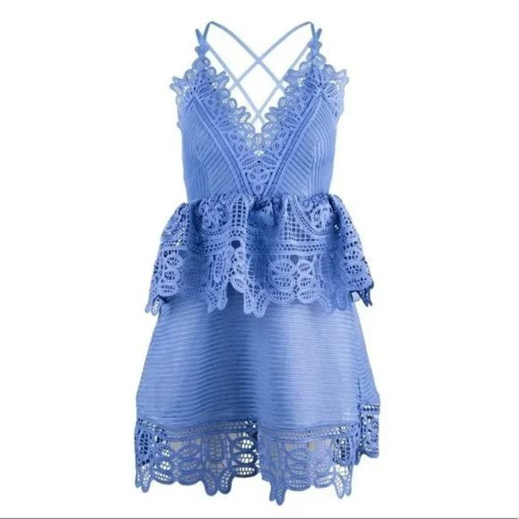 Self-Portrait Dresses & Skirts - Self Portrait Lace Peplum Dress Periwinke Blue, Size 4